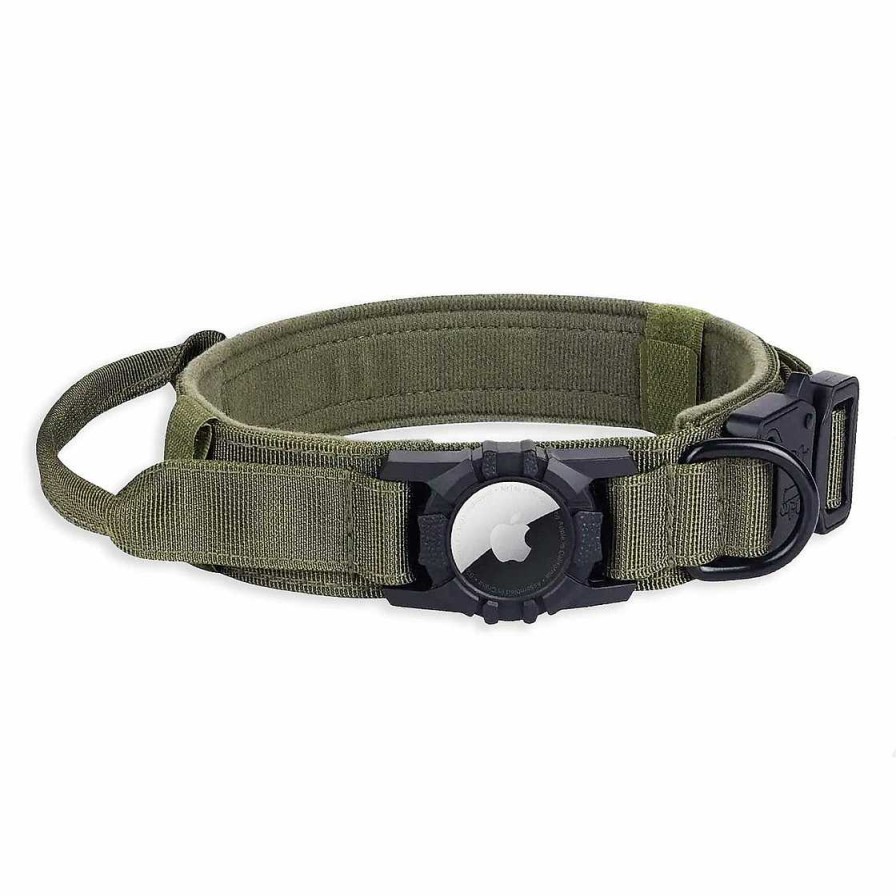 Hund Monkimau Halsb Nder & Geschirre | Hundehalsband Taktisch Mit Handgriff Und Apple Airtag Halter Aus Nylon Gr N - M