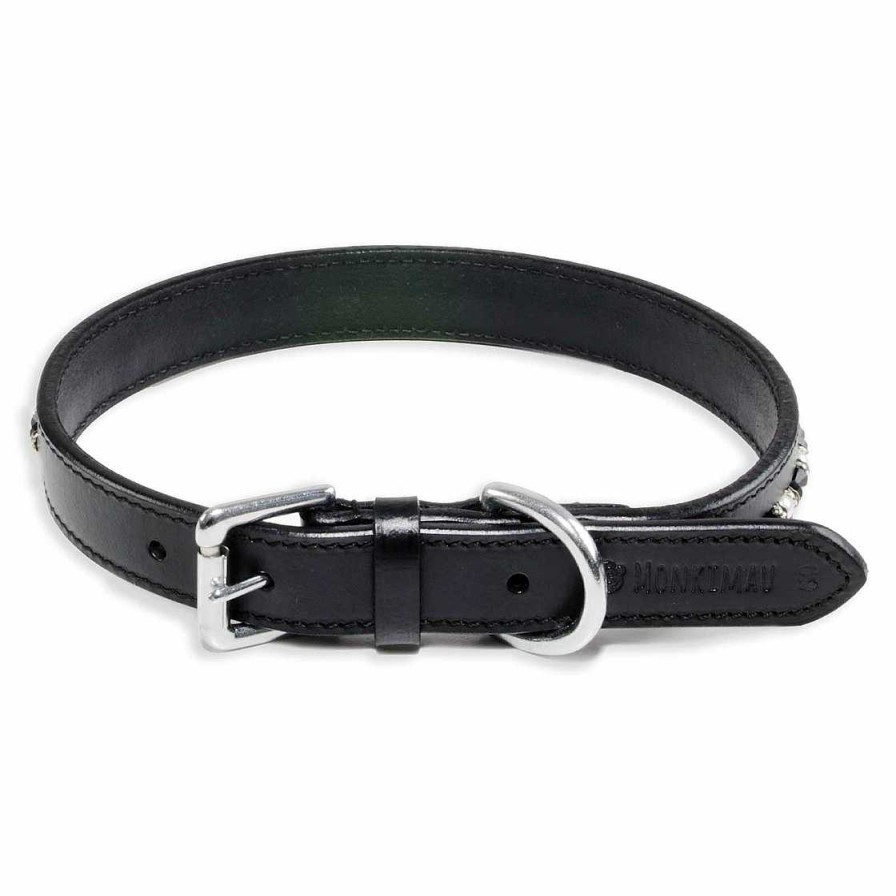 Hund Monkimau Halsb Nder & Geschirre | Hundehalsband Aus Leder Schwarz Mit Swarovski Kristallen