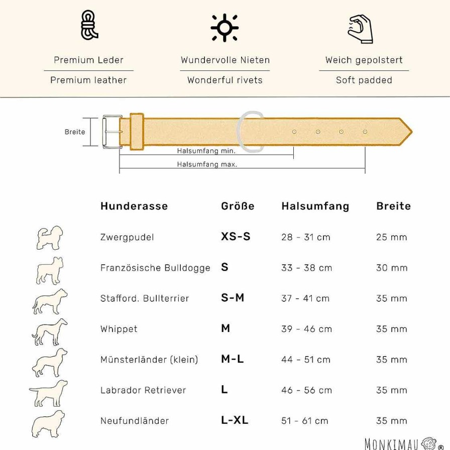 Hund Monkimau Halsb Nder & Geschirre | Hundehalsband Aus Leder Schwarz Mit Nieten