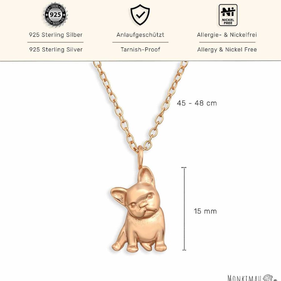 Hund Monkimau Hundehalsketten | Bulldoggen Halskette Aus 925 Silber Rosegold Plattiert