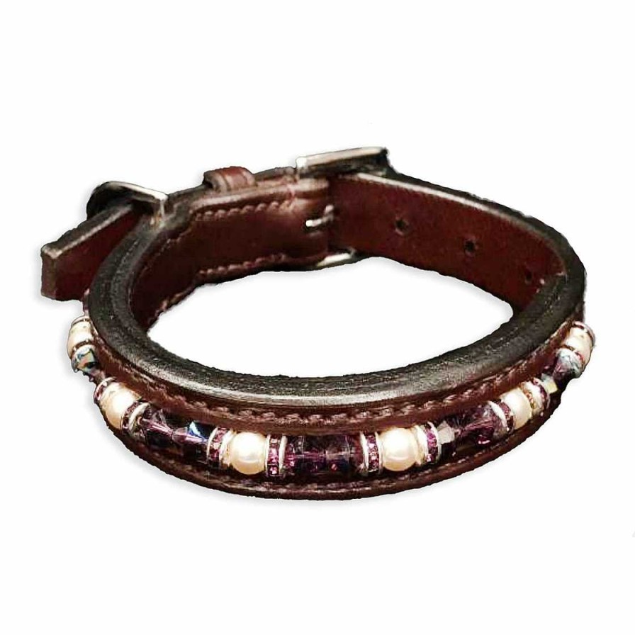 Hund Monkimau Halsb Nder & Geschirre | Halsband F R Hunde Aus Leder Havana Braun Mit Swarovski Kristallen