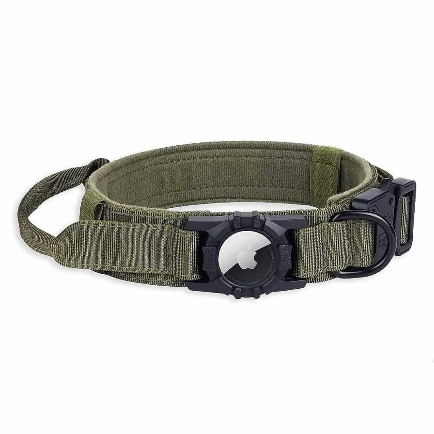 Hund Monkimau Halsb Nder & Geschirre | Hundehalsband Taktisch Mit Handgriff Und Apple Airtag Halter Aus Nylon Gr N - S