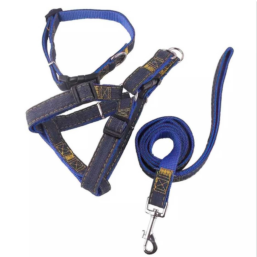 Hund Monkimau Halsb Nder & Geschirre | Hunde Geschirr Halsband Und Leine Im Set F R Gro E Hunde - L In Blau