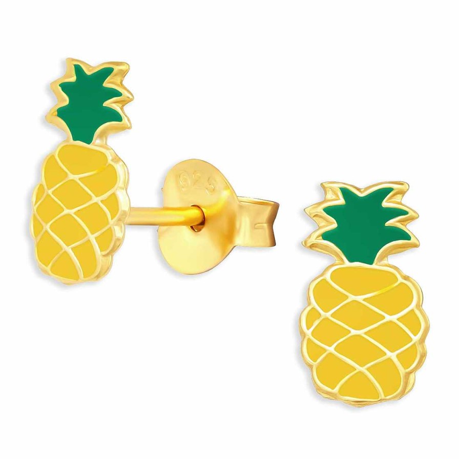 Schmuck Monkimau | Ananas Ohrringe Aus 925 Silber Gold Plattiert