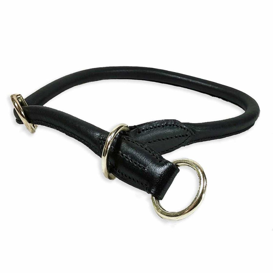 Hund Monkimau Halsb Nder & Geschirre | Zugstopp Halsband Aus Nappa-Leder Schwarz Rundgen Ht S