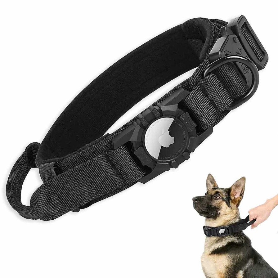 Hund Monkimau Halsb Nder & Geschirre | Hundehalsband Taktisch Mit Handgriff Und Apple Airtag Halter Aus Nylon Gr N - Xl