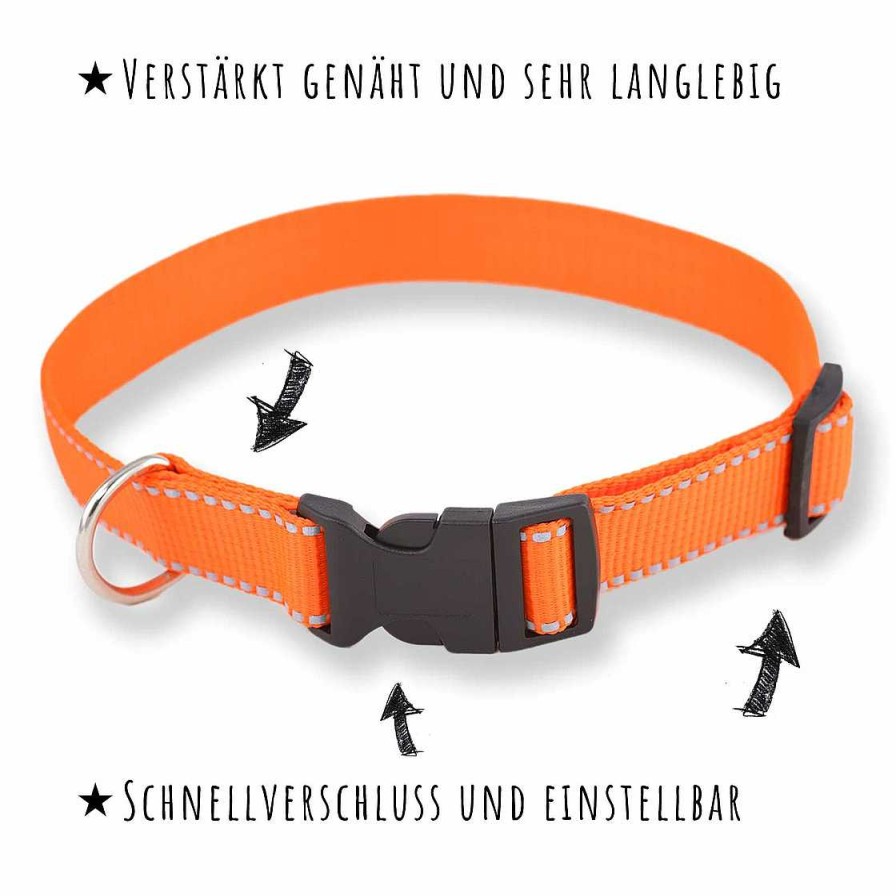 Hund Monkimau Halsb Nder & Geschirre | Hundehalsband Aus Nylon Orange Reflektierend