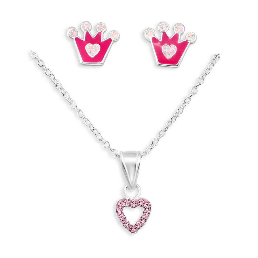 Schmuck Monkimau | Prinzessin Halskette Mit Kronen Ohrstecker Set Aus 925 Silber