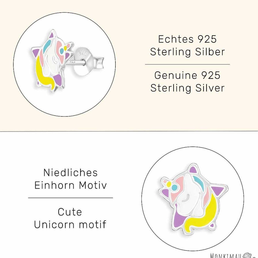 Schmuck Monkimau | Einhorn Stern Kinder Ohrringe Aus 925 Silber