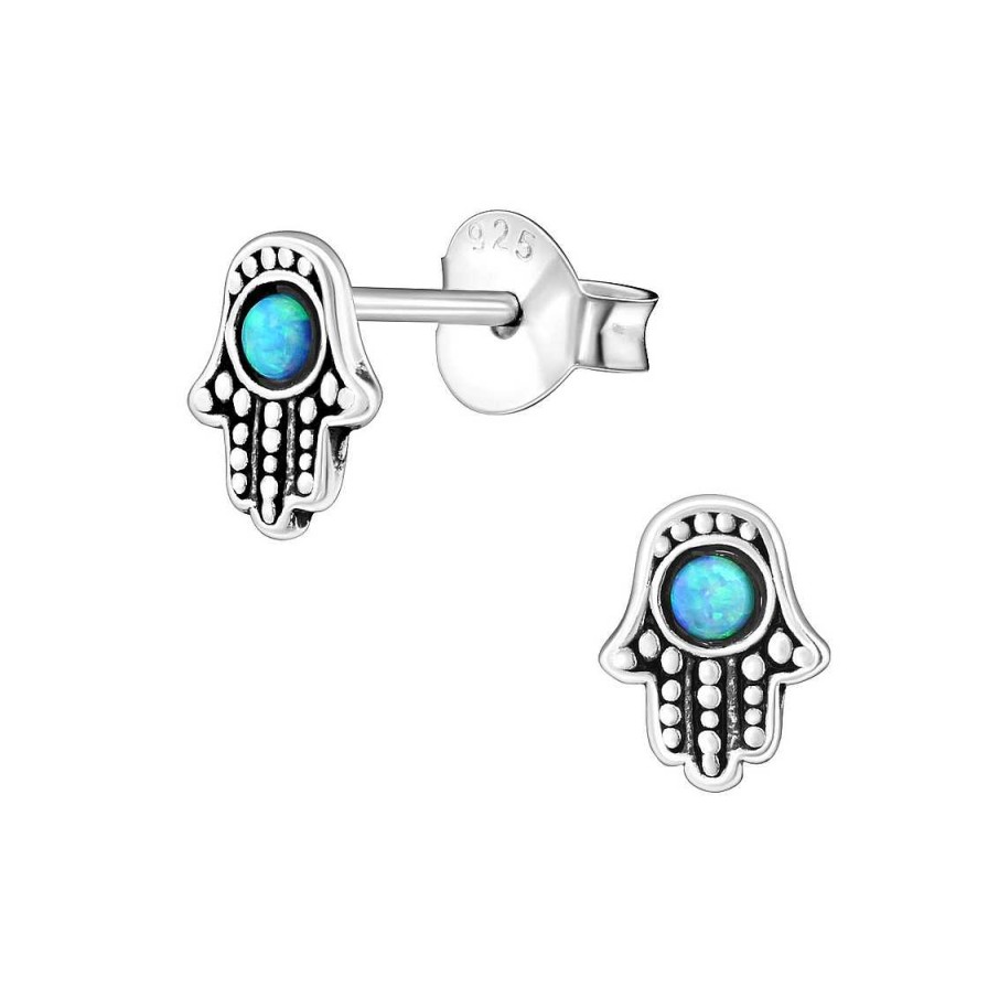 Schmuck Monkimau | Opal Hamsa Hand Ohrringe Aus 925 Silber