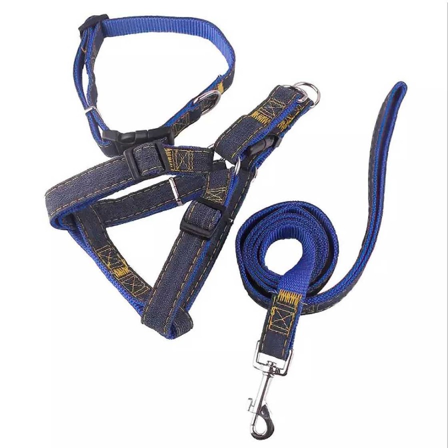 Hund Monkimau Halsb Nder & Geschirre | Hunde Geschirr Halsband Und Leine Im Set F R Gro E Hunde - Xl In Blau