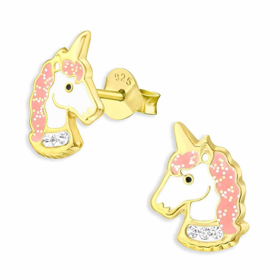 Schmuck Monkimau | Glitzer Einhorn Ohrringe Aus 925 Silber Gold Plattiert