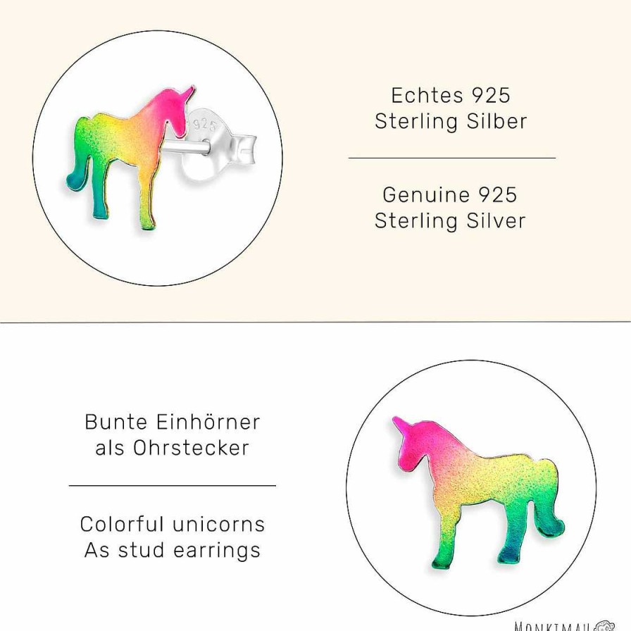 Schmuck Monkimau | Einhorn Regenbogen Pferd Ohrringe Aus 925 Silber