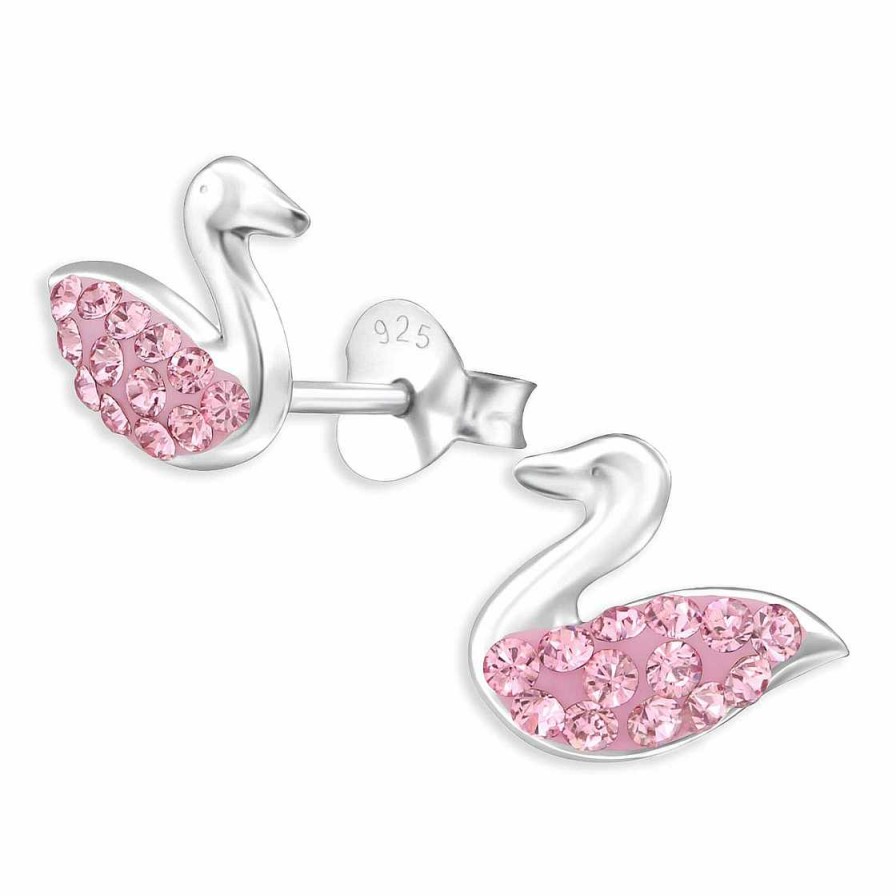 Schmuck Monkimau | Pinker Schwan Ohrringe Aus 925 Silber