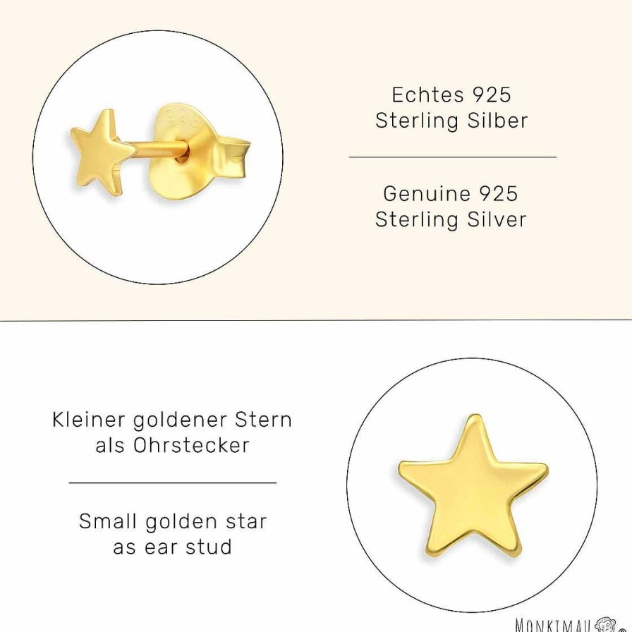 Schmuck Monkimau | Sterne Ohrringe Aus 925 Silber Gold Plattiert