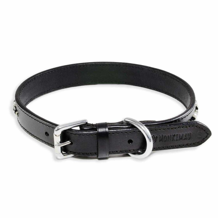 Hund Monkimau Halsb Nder & Geschirre | Halsband F R Hunde Aus Leder Schwarz Mit Swarovski Kristallen