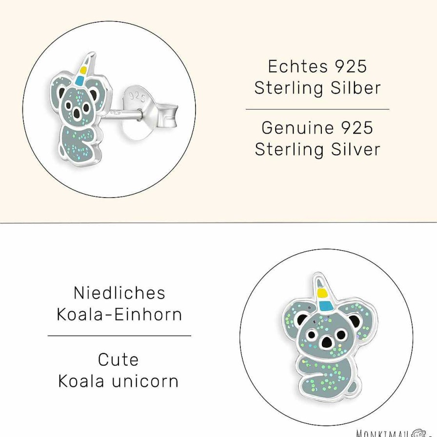 Schmuck Monkimau | Koala Einhorn Kinder Ohrringe Aus 925 Silber