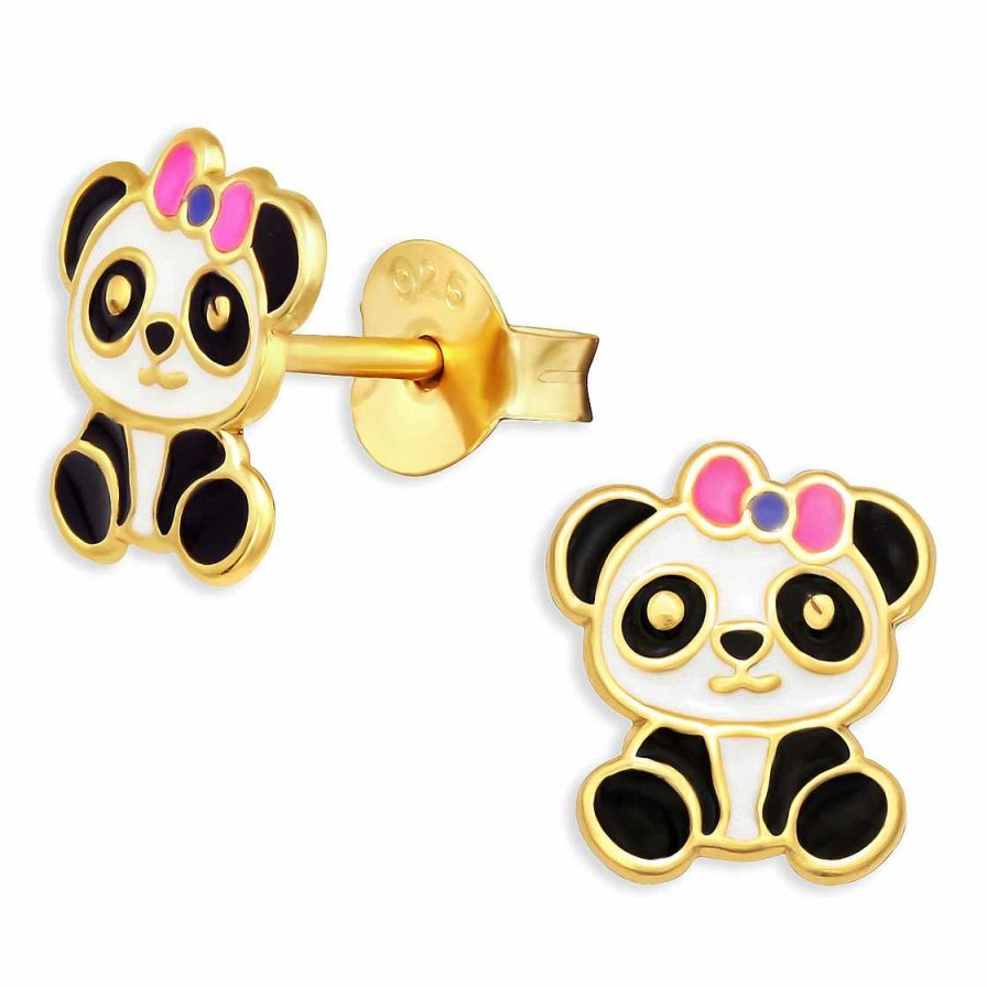 Schmuck Monkimau | Panda Ohrringe Aus 925 Silber Gold Plattiert